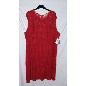 Spense Woman sz 24W Red Lace Shift Dress Midi Sleeveless Cocktail NWT